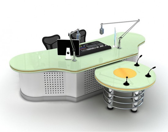 播音桌电视台演播室直播桌访谈桌主持新闻桌子 校园演播桌