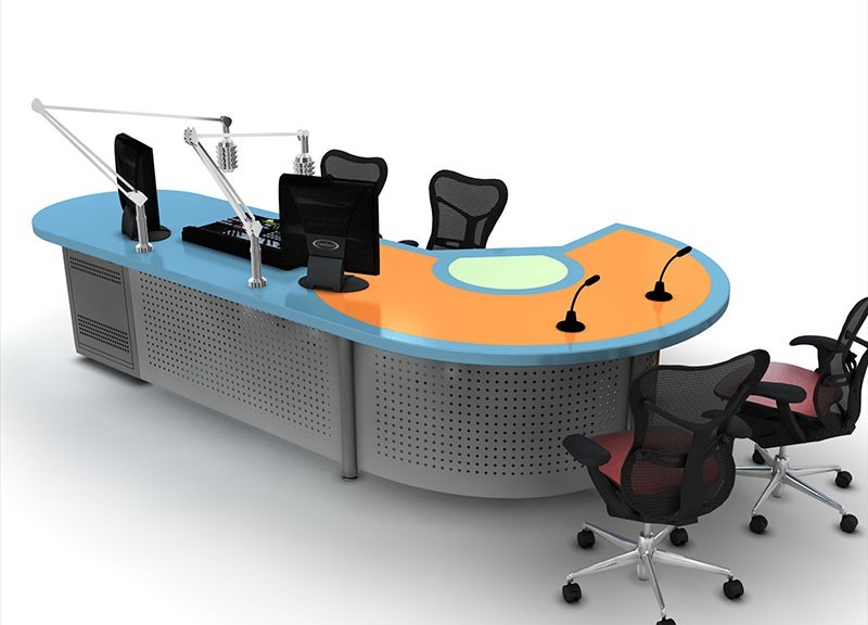 播音桌电视台演播室直播桌访谈桌主持新闻桌子 校园演播桌