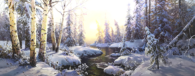 朝鲜风景油画 朝鲜油画 崔东日 (一级画家)《瑞雪图》