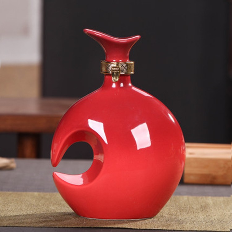 创意白酒瓶 密封陶瓷新中式摆件 仿古风陶瓷酒瓶一斤装